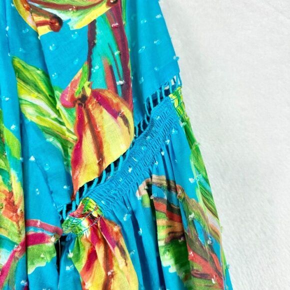 Farm Rio Banana Sky Blouse Size XS NWT Tie Neck Swiss Dot Cotton Balloon Sleeve - Picture 8 of 12